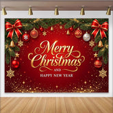 Lofaris Toile de fond de Noël rouge et or avec texte Joyeux Noël et Bonne Année, magnifique arrière-plan de fête d'hiver pour studio photo