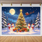 Lofaris Toile de fond de Noël avec arbre illuminé, bonhommes de neige et cadeaux, arrière-plan féerique pour célébrations hivernales