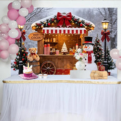 Lofaris Toile de fond de Noël avec bonhomme de neige et stand de chocolat chaud, magnifique arrière-plan hivernal pour studio photo