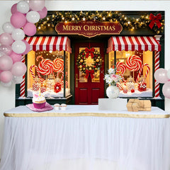 Lofaris Toile de fond de Noël vitrine de bonbons et sucettes lumineuses, arrière-plan magique pour fête d'hiver et séance photo