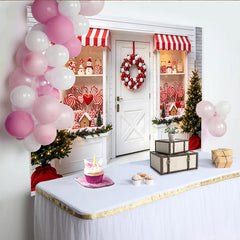 Lofaris Toile de fond de Noël avec bonbons et guirlande rouge et blanc, arrière-plan festif pour studio photo et fête d'hiver