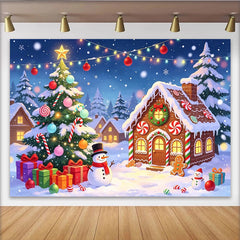 Lofaris Toile de fond de Noël village enneigé avec sapin et cadeaux, magnifique décor festif pour studio photo et fête d'hiver