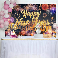 Lofaris Toile de fond du Nouvel An scintillante avec feux d'artifice dorés, magnifique décor de fête pour célébration et studio photo