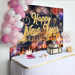 Lofaris Toile de fond du Nouvel An scintillante avec feux d'artifice dorés, magnifique décor de fête pour célébration et studio photo