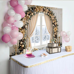 Lofaris Toile de fond de Noël élégante avec ornements dorés et flocons, magnifique arrière-plan festif pour studio photo d'hiver