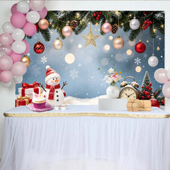 Lofaris Toile de fond de Noël bonhomme de neige et cadeaux avec flocons, magnifique décor d'hiver pour studio photo