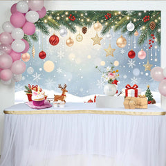 Lofaris Toile de fond de Noël avec sapin, guirlandes lumineuses et flocons de neige, magnifique décor de fête hivernale avec renne et bonhomme