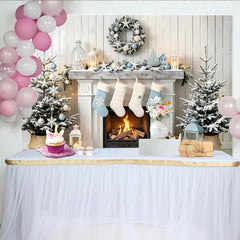 Lofaris Toile de fond de Noël hivernal avec cheminée et sapins enneigés, élégant arrière-plan pour studio photo et décoration de fête