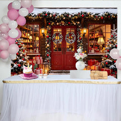 Lofaris Toile de fond de Noël enneigée avec sapins et cadeaux, arrière-plan festif pour studio photo et fêtes d'hiver