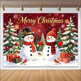 Lofaris Toile de fond de Noël rouge avec bonhommes de neige et sapins enneigés, décor festif pour célébrations d'hiver et studio photo