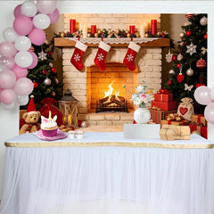 Lofaris Toile de fond de Noël avec cheminée, sapins et cadeaux, magnifique arrière-plan festif pour studio photo et fête d'hiver
