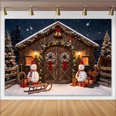 Lofaris Toile de fond de Noël rustique avec bonhommes de neige et guirlandes, magnifique décor d'hiver enneigé pour studio photo