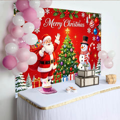 Lofaris Toile de fond de Noël joyeux avec Père Noël et bonhomme de neige, magnifique arrière-plan rouge pour fête d'hiver et studio photo
