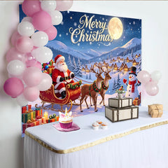 Lofaris Toile de fond de Noël avec Père Noël, rennes et village enneigé, magnifique décor d'hiver pour fête et studio photo