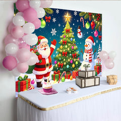 Lofaris Toile de fond de Noël avec Père Noël, bonhomme de neige et sapin illuminé, décor festif pour studio photo et célébrations d'hiver
