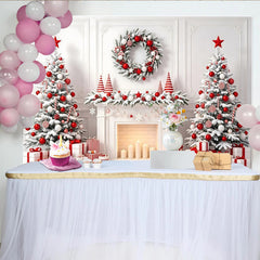 Lofaris Toile de fond de Noël enneigée avec sapins et décorations rouges, élégant décor de fête pour studio photo d'hiver