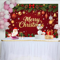 Lofaris Toile de fond de Noël rouge et or avec Père Noël, bonhomme de neige et cadeaux, magnifique décor de fête pour célébration