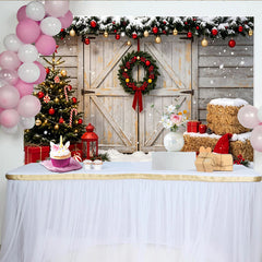 Lofaris Toile de fond de Noël enneigée avec sapin et guirlandes, magnifique décor d'hiver festif pour studio photo