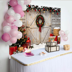 Lofaris Toile de fond de Noël enneigée avec sapin et guirlandes, magnifique décor d'hiver festif pour studio photo