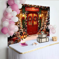 Lofaris Toile de fond de Noël enneigée avec sapins et cadeaux, décor festif pour studio photo