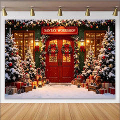 Lofaris Toile de fond de Noël enneigée avec sapins et cadeaux, décor festif pour studio photo