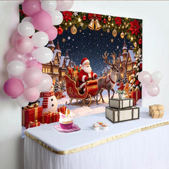 Lofaris Toile de fond de Noël avec Père Noël, renne et village enneigé, magnifique arrière-plan festif pour studio photo et fête d'hiver