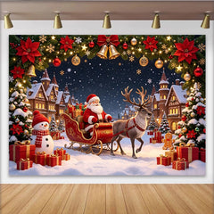 Lofaris Toile de fond de Noël avec Père Noël, renne et village enneigé, magnifique arrière-plan festif pour studio photo et fête d'hiver