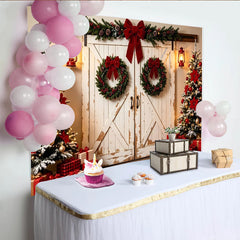 Lofaris Toile de fond de Noël rustique avec sapins et couronnes, arrière-plan festif pour studio photo et cadeaux