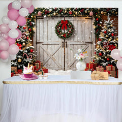 Lofaris Toile de fond de Noël enneigée avec sapins et cadeaux, magnifique arrière-plan festif pour studio photo