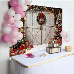 Lofaris Toile de fond de Noël enneigée avec sapins et cadeaux, magnifique arrière-plan festif pour studio photo