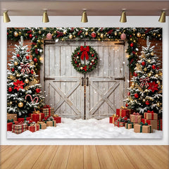 Lofaris Toile de fond de Noël enneigée avec sapins et cadeaux, magnifique arrière-plan festif pour studio photo