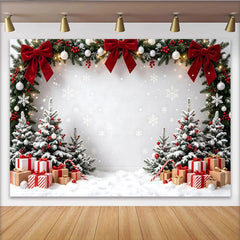 Lofaris Toile de fond de Noël avec guirlande, sapins enneigés et cadeaux, magnifique arrière-plan pour studio photo et fête de famille
