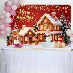 Lofaris Toile de fond de Noël avec maisons en pain d'épices et bonshommes, magnifique décor d'hiver enneigé pour studio photo et fête
