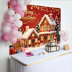 Lofaris Toile de fond de Noël avec maisons en pain d'épices et bonshommes, magnifique décor d'hiver enneigé pour studio photo et fête