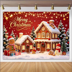 Lofaris Toile de fond de Noël avec maisons en pain d'épices et bonshommes, magnifique décor d'hiver enneigé pour studio photo et fête