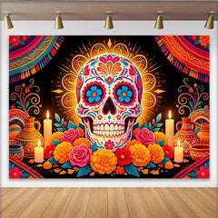 Lofaris Toile de fond Día de Muertos avec calavera colorée et fleurs, magnifique arrière-plan festif pour célébration mexicaine