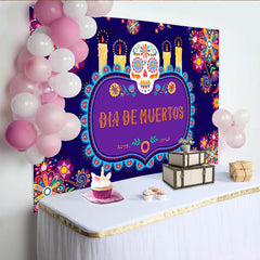 Lofaris Toile de fond Día de Muertos avec crâne en sucre et bougies, décor festif de style mexicain pour studio photo
