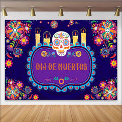Lofaris Toile de fond Día de Muertos avec crâne en sucre et bougies, décor festif de style mexicain pour studio photo