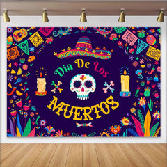 Lofaris Toile de fond Dia de los Muertos colorée avec crâne en sucre et bougies, magnifique décor de fête mexicaine pour studio photo