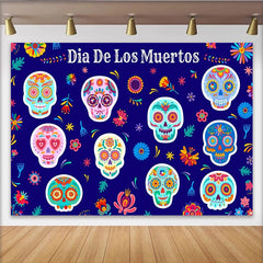 Lofaris Toile de fond Dia de los Muertos avec crânes colorés et motifs floraux, magnifique arrière-plan de fête mexicaine pour célébration