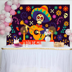 Lofaris Toile de fond Fête des Morts mexicaine, squelette et fleurs, magnifique décor de fête pour célébration culturelle