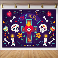 Lofaris Toile de fond Jour des Morts mexicain avec crânes et bougies, arrière-plan de fête coloré pour studio photo