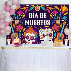 Lofaris Toile de fond du Jour des Morts, crânes en sucre et fleurs vibrantes, décor festif pour célébration mexicaine et photographie