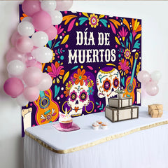 Lofaris Toile de fond du Jour des Morts, crânes en sucre et fleurs vibrantes, décor festif pour célébration mexicaine et photographie