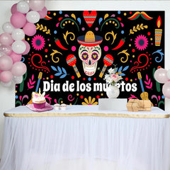 Lofaris Toile de fond Dia de los Muertos avec crâne mexicain et motifs colorés, arrière-plan de fête traditionnel pour studio photo