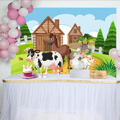 Lofaris Toile de fond pour anniversaire animaux de la ferme dessin animé pour enfants, magnifique décor de scène de ferme pour studio photo