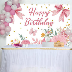 Lofaris Toile de fond pour anniversaire fille fleurs roses et papillons, magnifique décor étincelant pour séance photo de fête