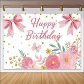 Lofaris Toile de fond pour anniversaire fille fleurs roses et papillons, magnifique décor étincelant pour séance photo de fête