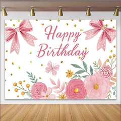 Lofaris Toile de fond pour anniversaire fille fleurs roses et papillons, magnifique décor étincelant pour séance photo de fête