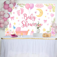 Lofaris Toile de fond pour baby shower fille rose avec fleurs et berceau, magnifique décor de fête pour séance photo